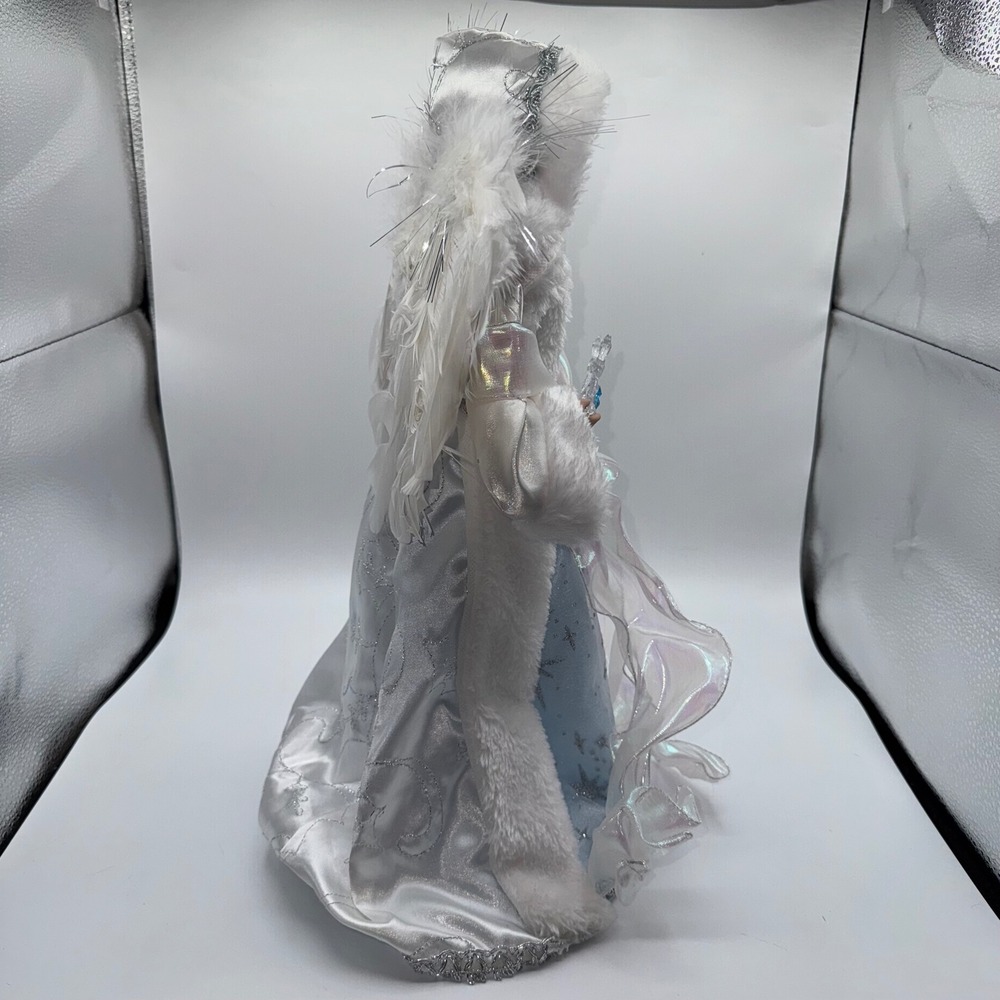 Christmas Tree‎ Topper Angel White Faux Fur Blue Gown Glitter Stars Ice Queen - Picture 6 of 12